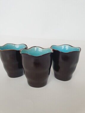 Visun China Vintage Turquoise Crackle & Brown Sake Tea Cups
